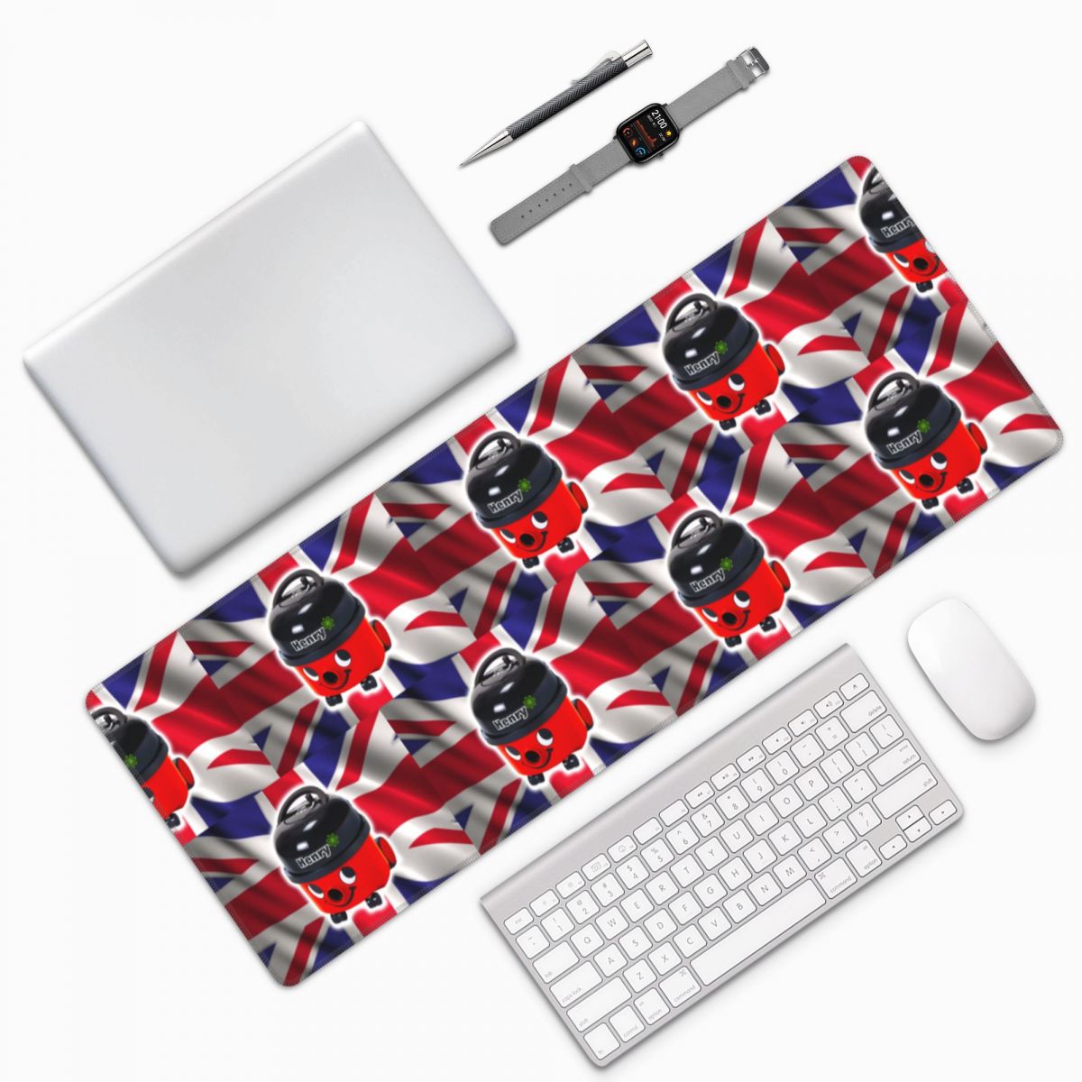Gaming Accessories Uk - เฮนรี ฮูเวอร์ พร้อมลายธงชาติอังกฤษ แผ่นรองเมาส์ขนาดใหญ่ แผ่นรองคีย์บอร์ดและเมาส์สำหรับคอมพิวเตอร์ แผ่นรองโต๊ะสำหรับเล่นเกม