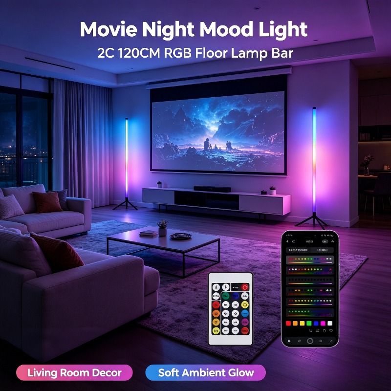 Gaming Accessories Lights - โคมไฟตั้งพื้นแบบมุม RGB LED 2 ชิ้น, แถบไฟยาว