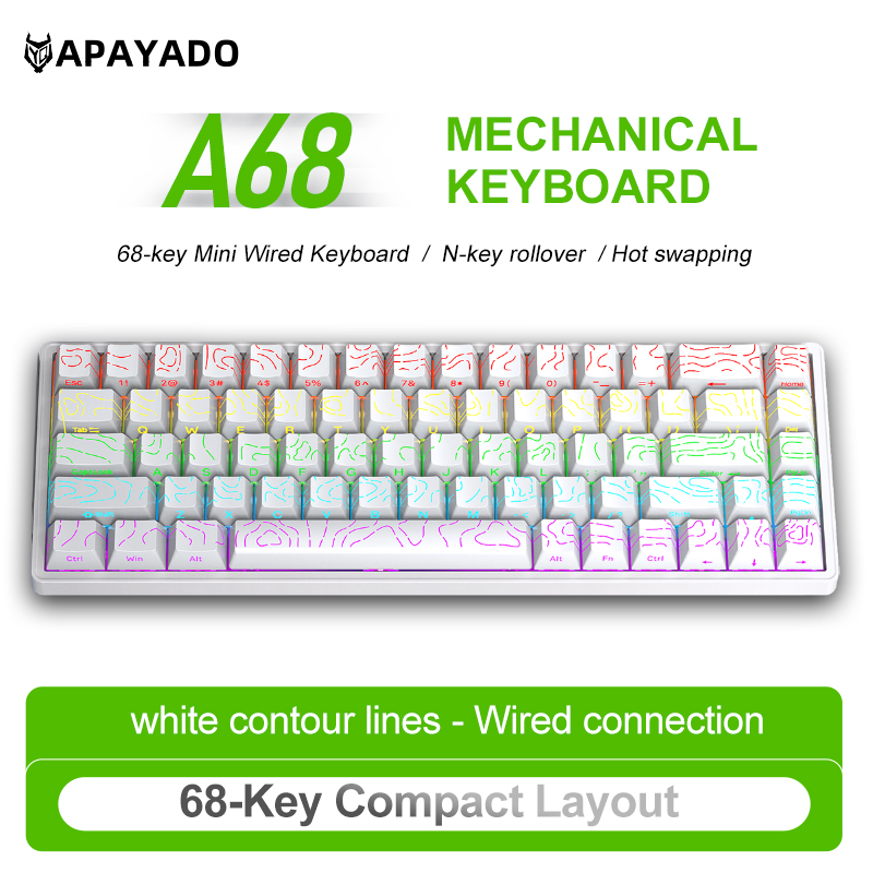 Gaming Accessories Uk - APAYADO A68 คีย์บอร์ดเกมมิ่งแบบกลไกพร้อมระบบควบคุมไฟ Fn สำหรับการเล่นเกมในสำนักงาน 68