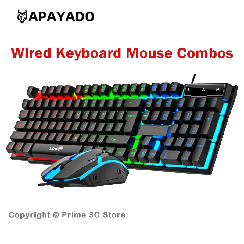 Gaming Accessories Uk - ชุดคีย์บอร์ดและเมาส์แบบมีสาย 104 ปุ่ม พร้อมไฟแบ็คไลท์ LED สีสันสดใส