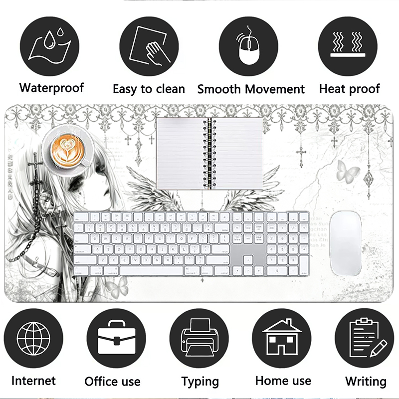 แผ่นรองเมาส์หนังสีดำสีขาวอะนิเ - Gaming Accessories For Gaming Desk บทวิจารณ์และราคา